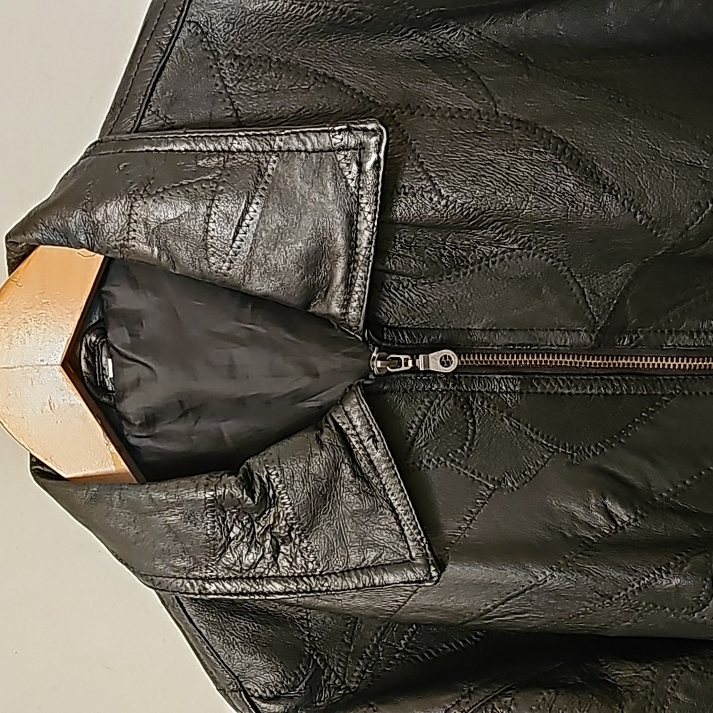 80's Patchwork Black Leather Jacket - image 3
